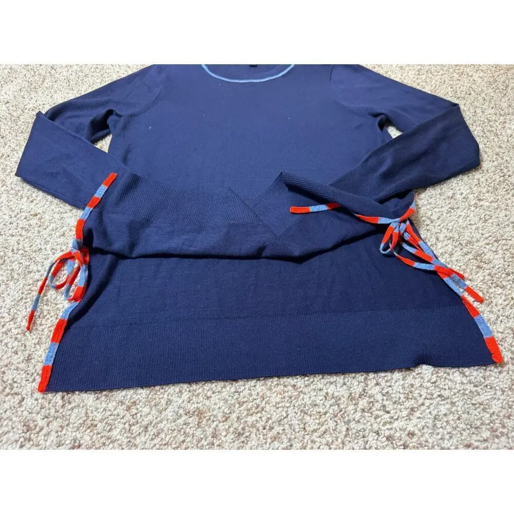 J. CREW Navy Blue, Side tie sweater, Size Medium, 100% Merino Wool